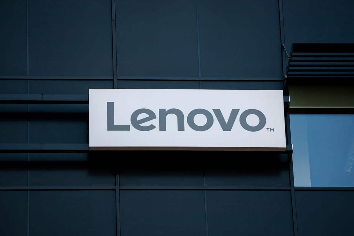 Close up of Lenovo signage, representing the Lenovo settlement.