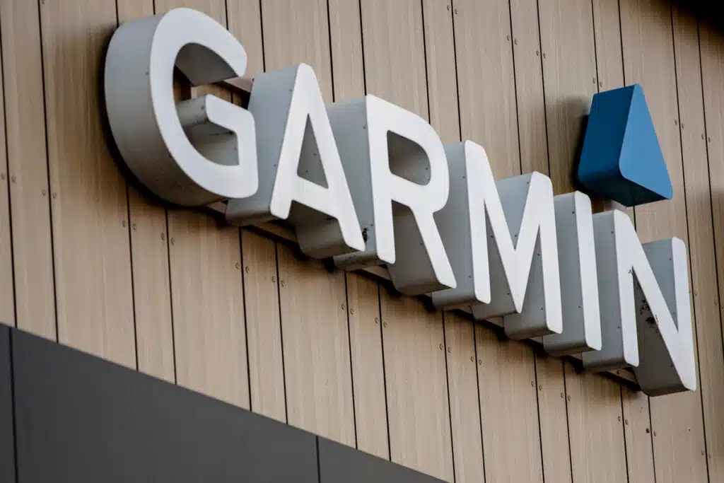 Close up of Garmin signage, representing the Garmin class action.