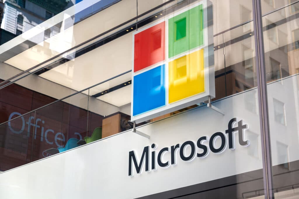 Close up of Microsoft signage, representing the government email breach.
