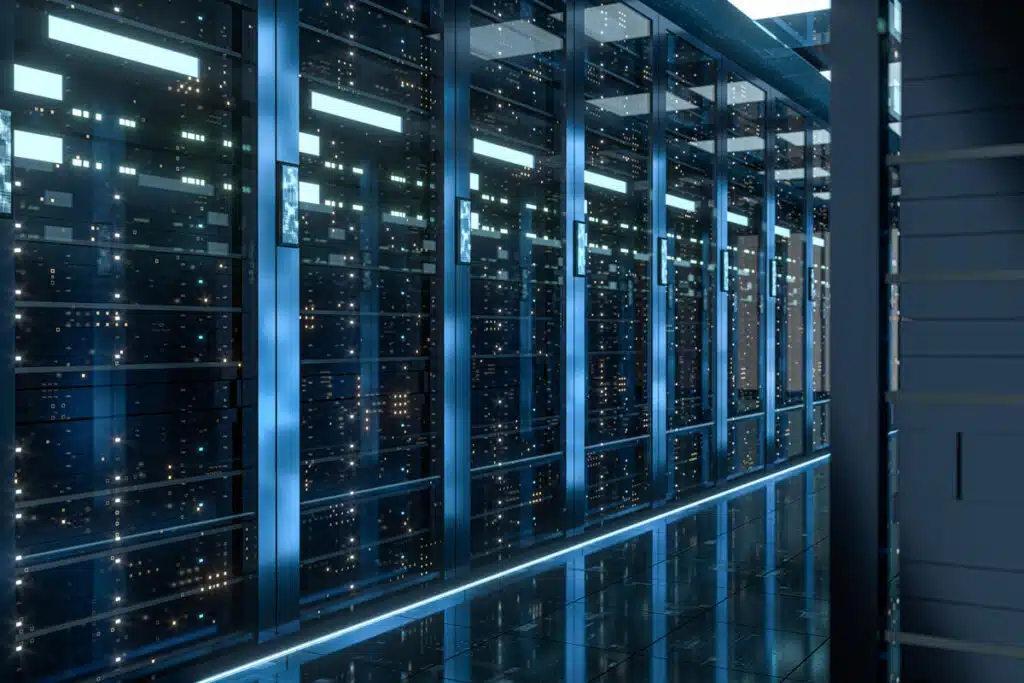 Interior of a server room, representing US data breaches.