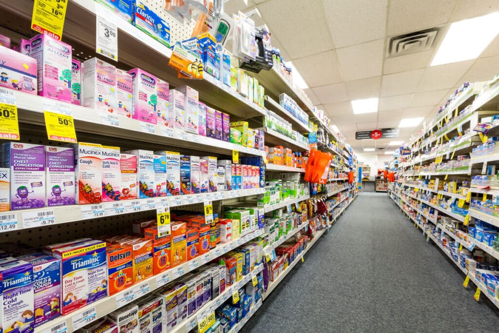 Over the counter store aisle, representing the FDA's clearance of over the counter birth control.