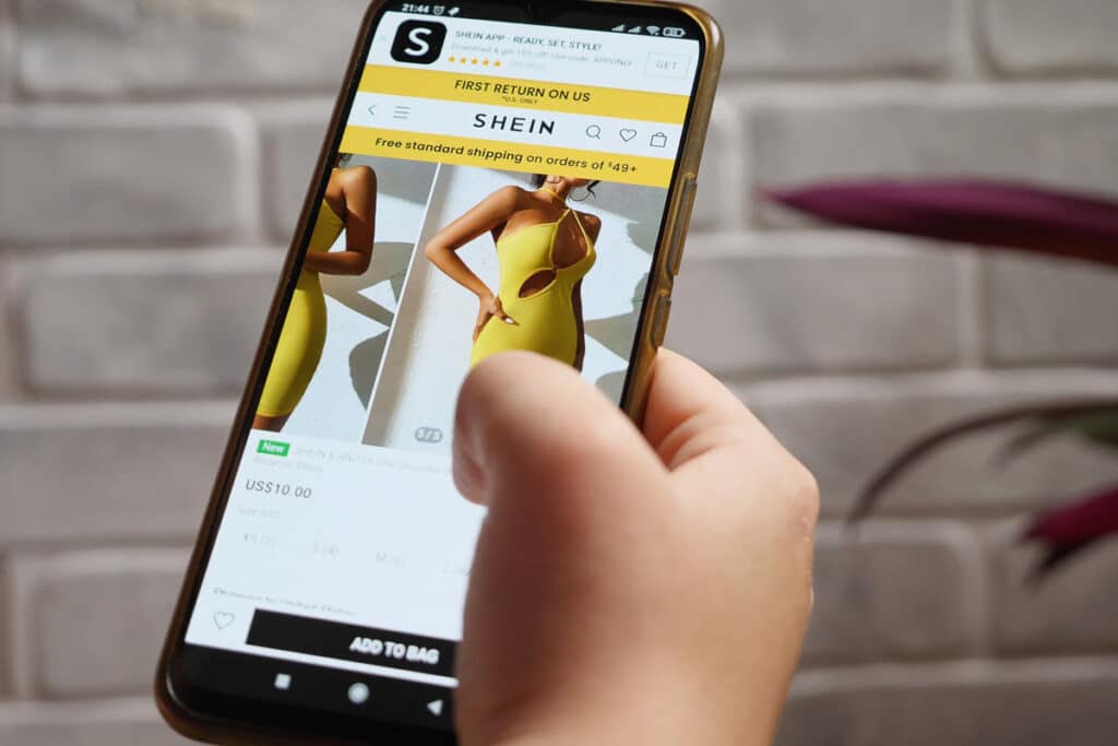 Close up of Shein app displayed on smartphone screen, representing the Shein RICO lawsuit.