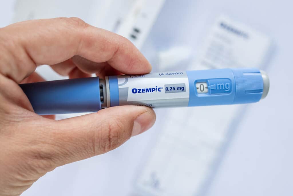 Close up of Ozempic injectable, representing the Novo Nordisk semaglutide drugs lawsuit.
