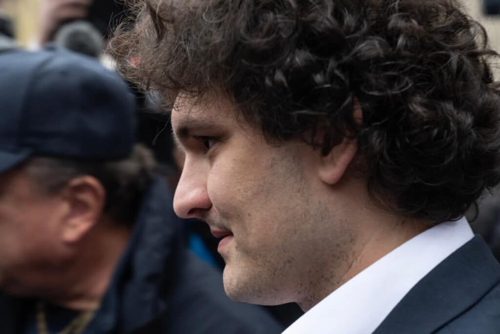 Sam Bankman-Fried leaving Federal Court in NY, representing the FTX lawsuit.