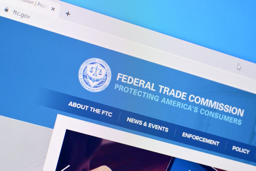 FTC homepage, representing new merger antitrust enforcement guidelines.
