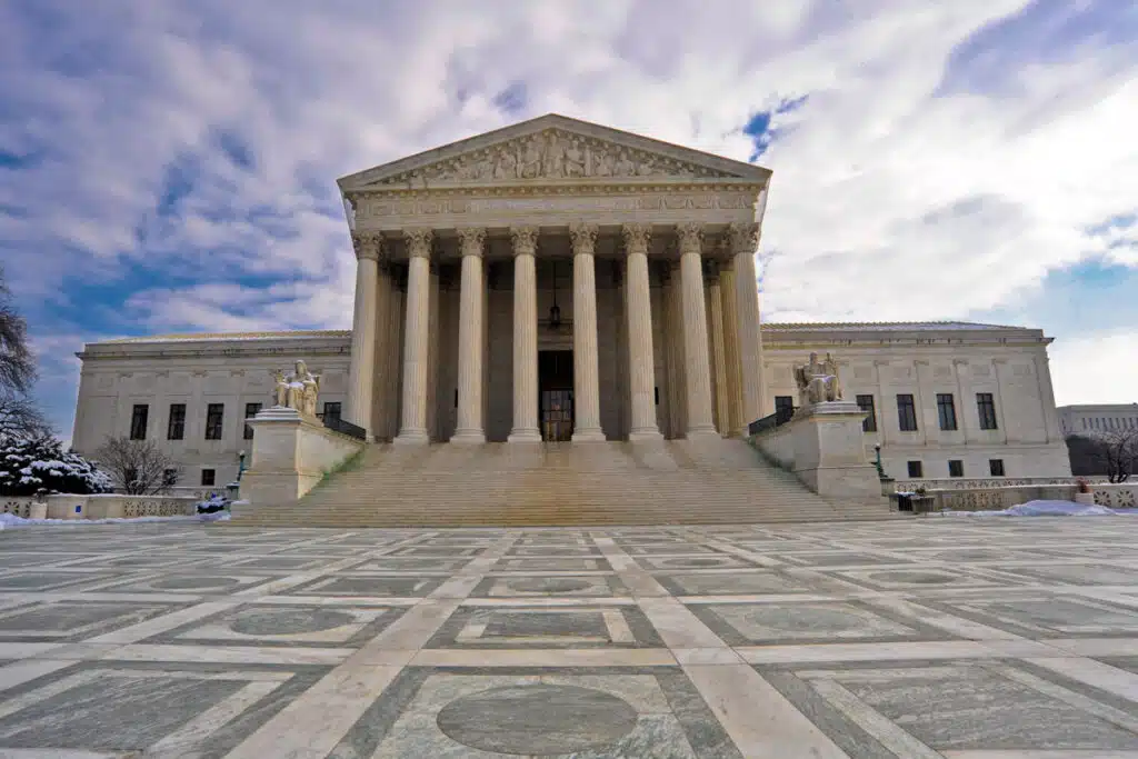 Exterior of U.S. Supreme Court building, representing Supreme Court rulings.
