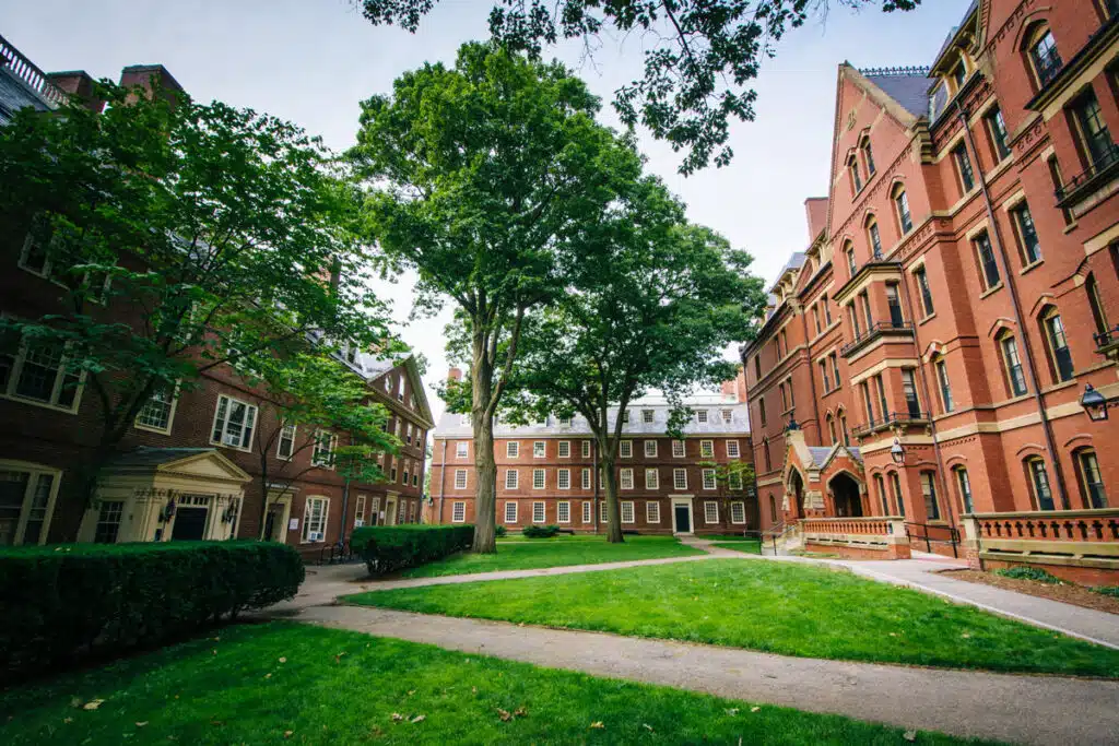 Outdoor seating area at Harvard campus, representing the Harvard legacy admissions investigation.