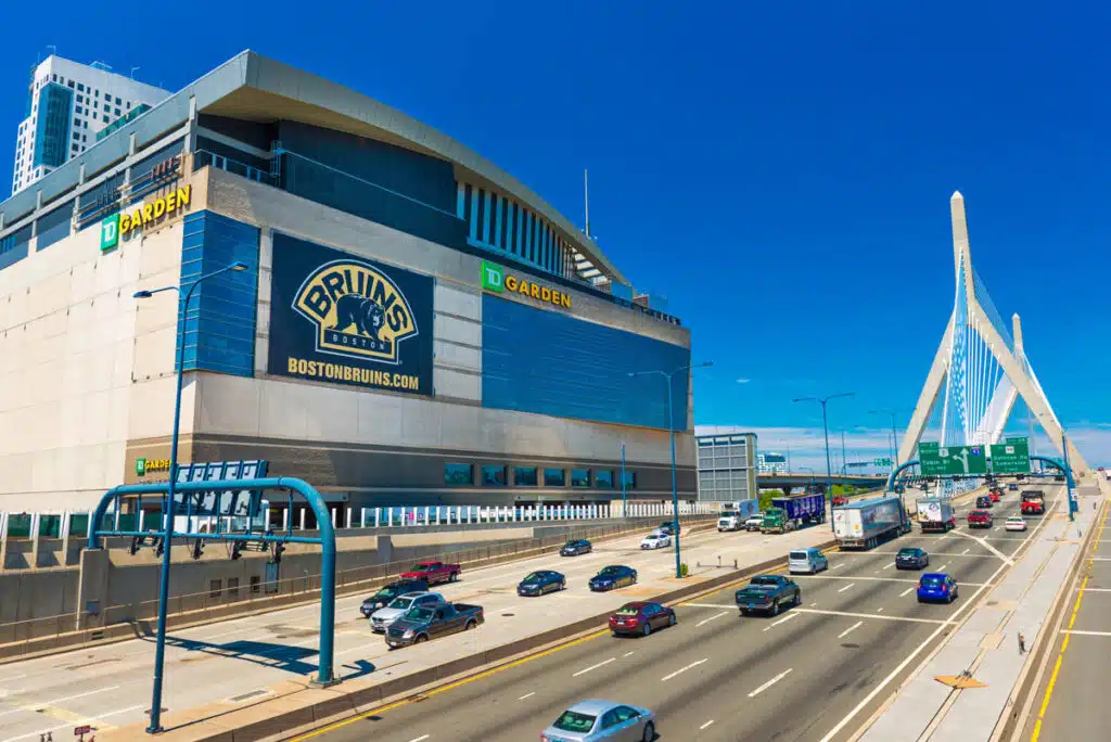 Exterior of TD Garden stadium, representing the Bruins fan injury.