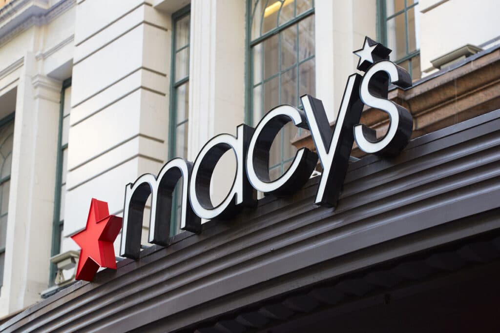 Close up of Macy's signage, representing the Macy’s class action.