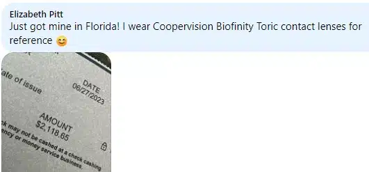 Disposable Contacts FB 7-2-23 settlement checks