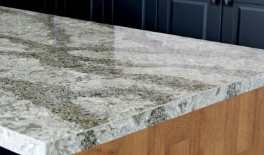 Quartz stone countertop in kitchen, Quartz countertop silicosis occurs after workers are exposed to years of silica dust generated from cutting and sanding stone countertops.
