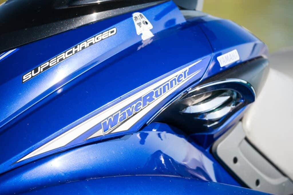 Close up of Waverunner logo on a Jet Ski, representing the Yamaha WaveRunner class action.