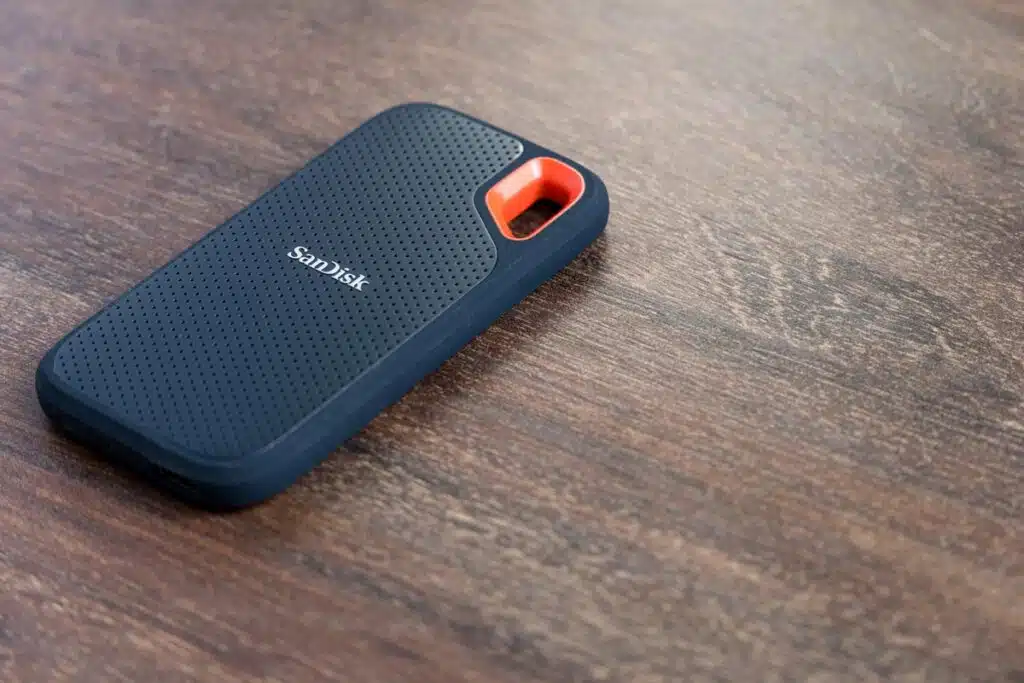 Close-up of a SanDisk SSD, representing the SanDisk data loss  class action.