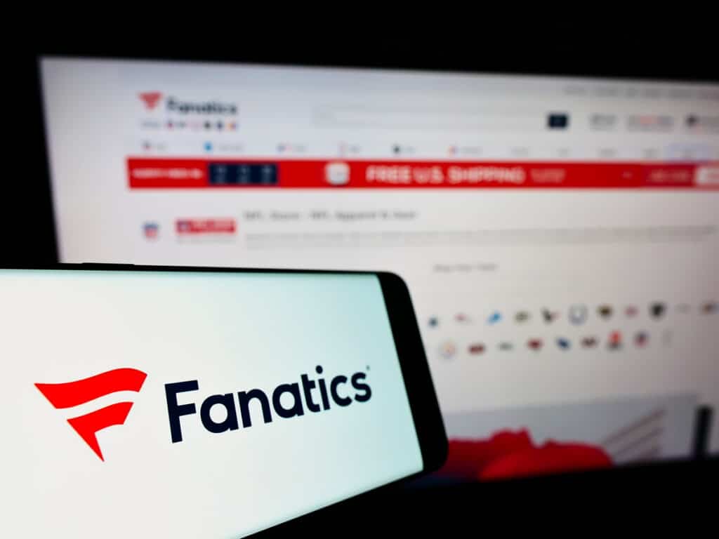 Close up of Fanatics logo displayed on a smartphone screen, representing the fanatics class action.