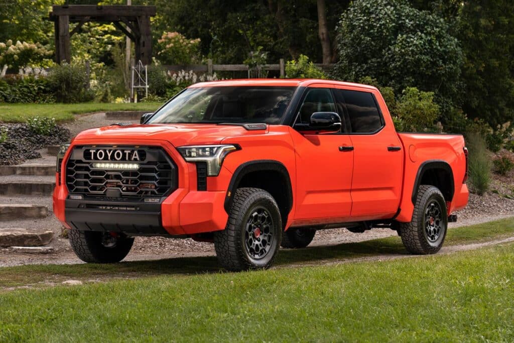 An orange Toyota Tundra, representing the Toyota Tundra recall.