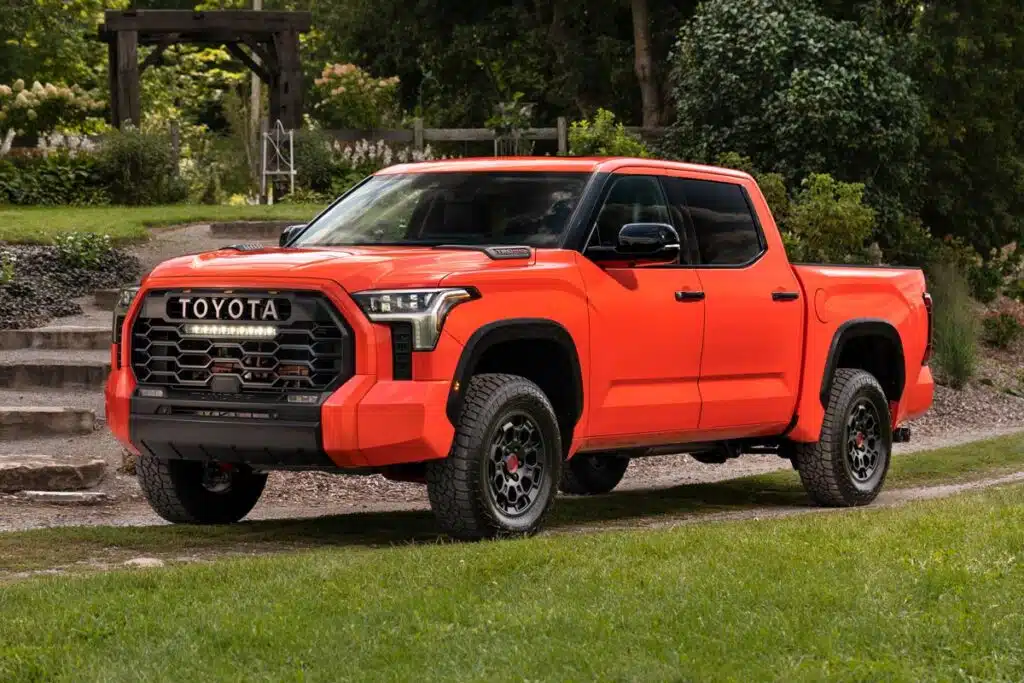 An orange Toyota Tundra, representing the Toyota Tundra recall.