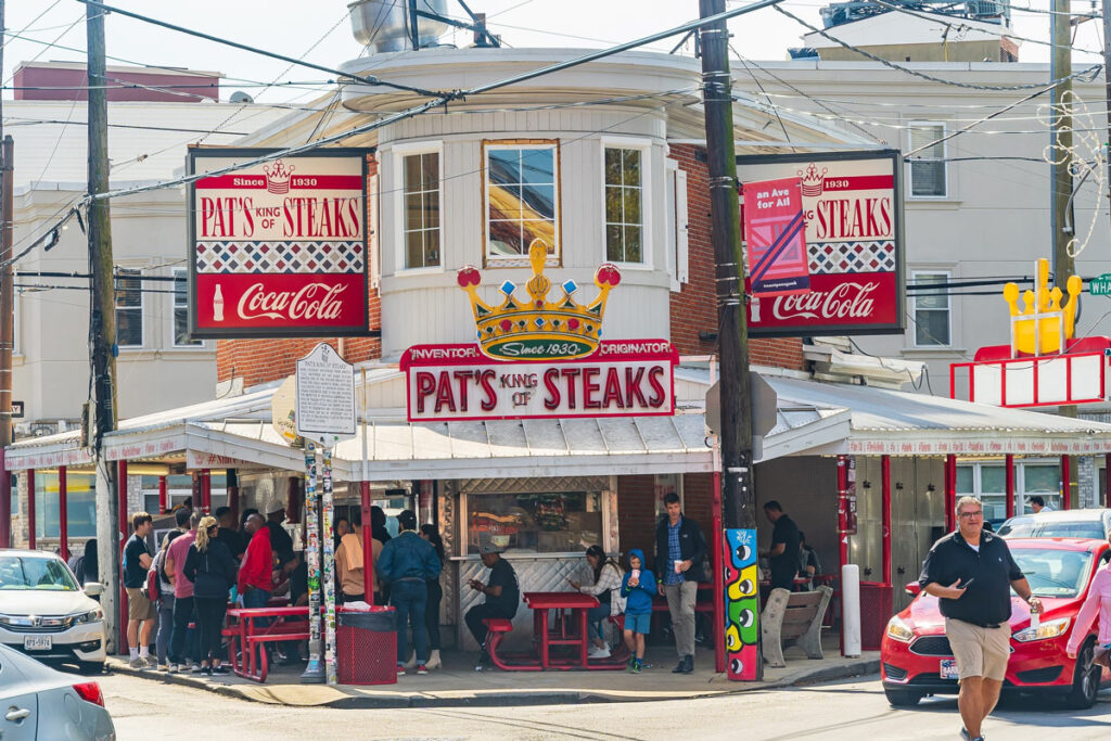 Exterior of Pat's King of Steaks, representing the Pat’s King of Steaks cheesesteak shop shooting lawsuit.