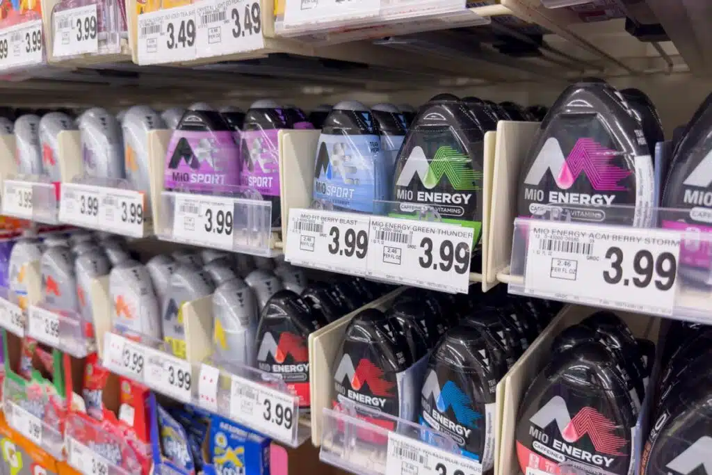 Mio water enhancers on a grocery store shelf, representing the AI images ruling.