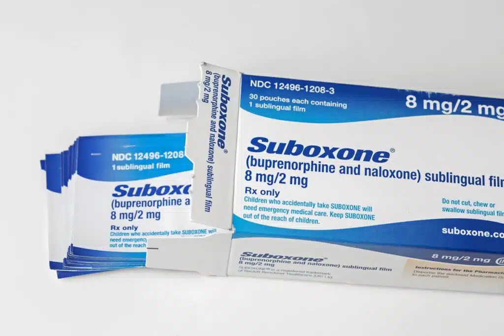 Close up of a box of Suboxone films, representing the Suboxone antitrust settlement.