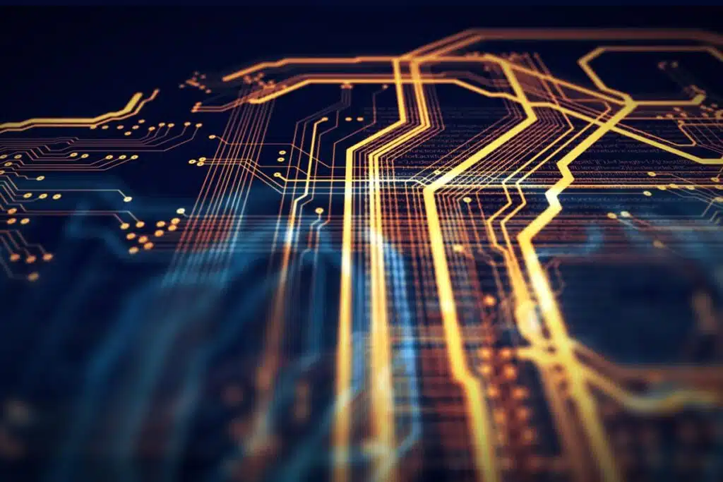 Illuminated motherboard, technology concept, representing the Afni data breach class action lawsuit settlement.