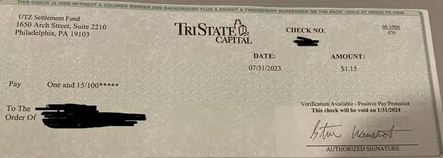 Utz 2nd distribution FB 8-7-23 settlement checks