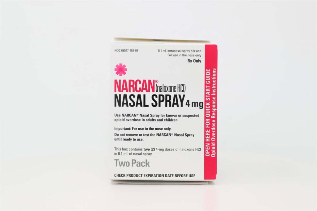 A box of narcan, representing the over-the-counter sale of Narcan.