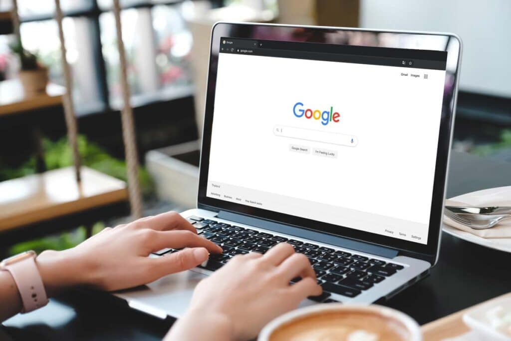 Close up of Google search page, representing the Google antitrust trial.