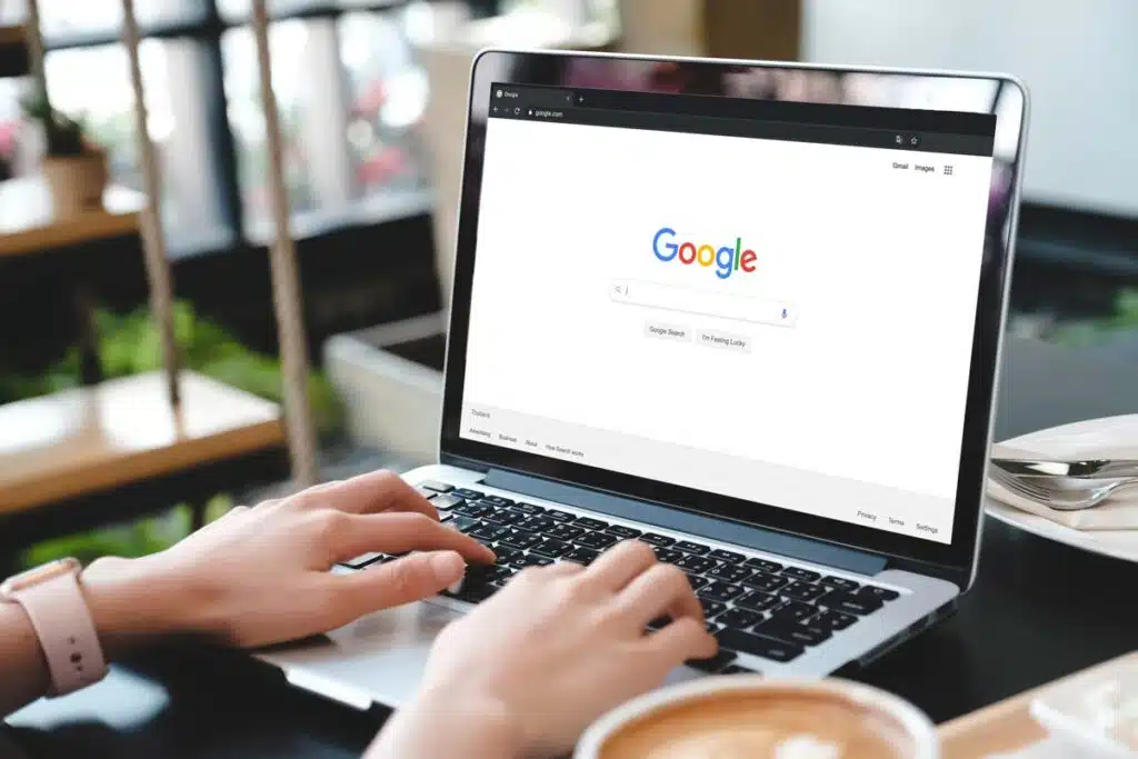 Close up of Google search page, representing the Google antitrust trial.