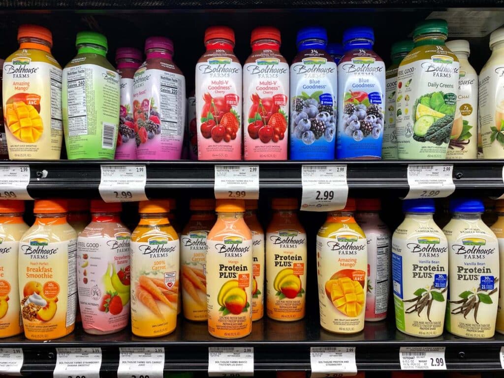 Bolthouse Farm products on a grocery store shelf, representing the Bolthouse Farms class action.