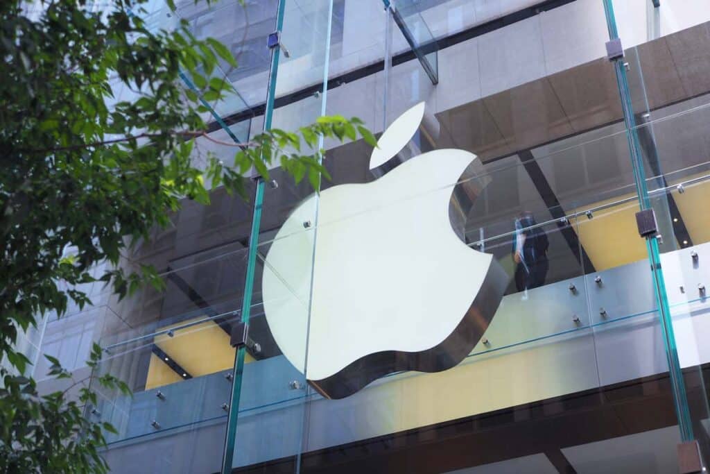Close up of Apple Store signage, representing the Apple iPhone 15 lawsuit.