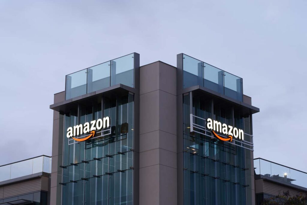 Close up of Amazon signage, representing the potential Amazon data leaks related to safety probes.