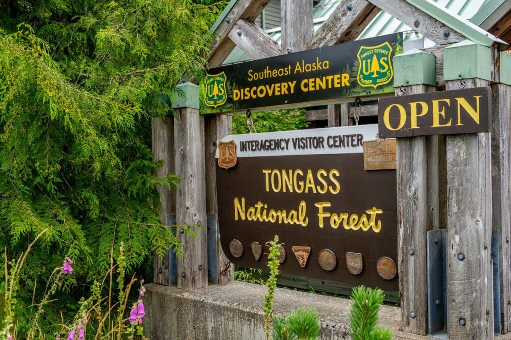 Close up of Tongass National Forest signage, representing the Alaska Tongass lawsuits.