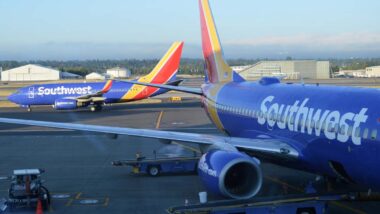 Southwest planes at an airport terminal, representing the Southwest COVID-19 cancellations class action lawsuit.