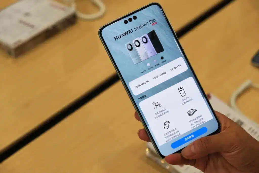 Close up of the Huawei Mate 60 Pro, representing Huawei phone tech.