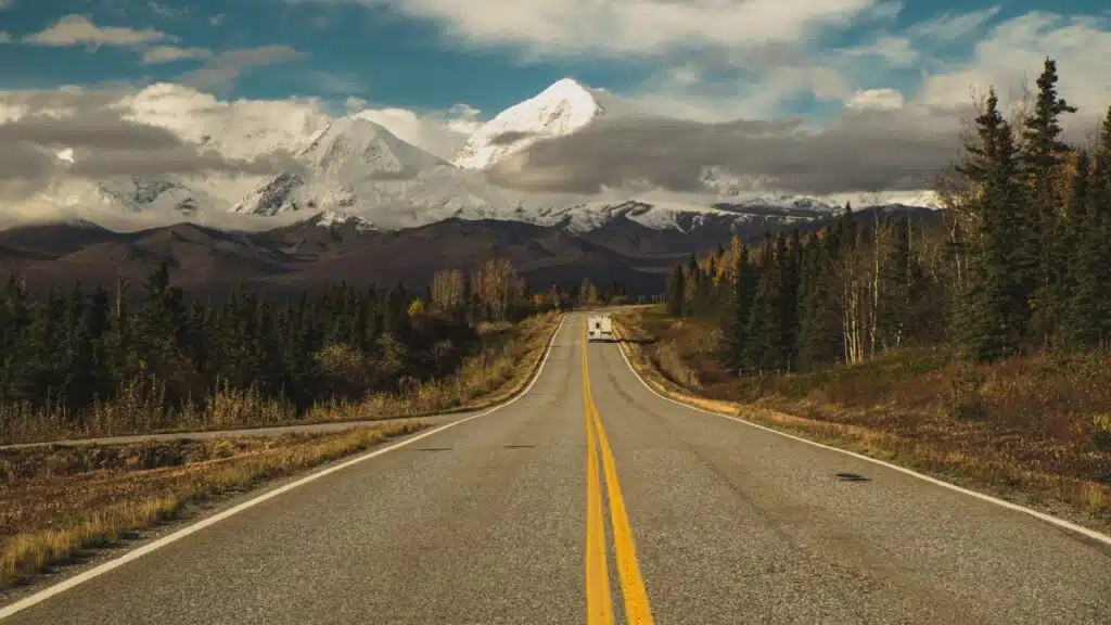 RV on holiday driving beautiful scenic drive