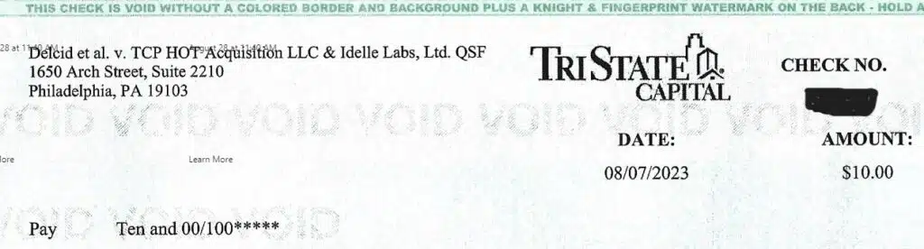 Brut & Sure Check 8-12-23 settlement checks