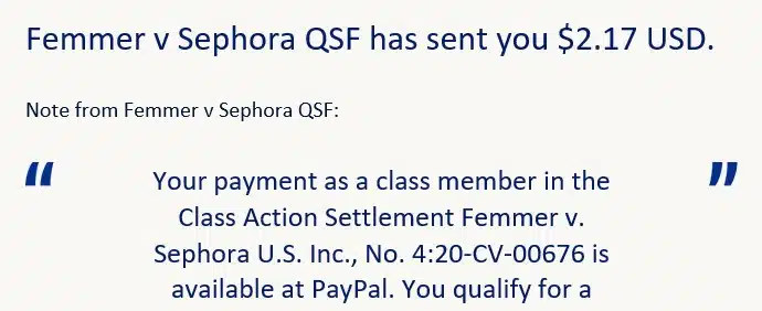 Sephora MO sales tax 8-9-23 settlement checks