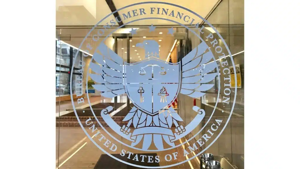 CFPB door at the headquarters in Washingtoon D.C.