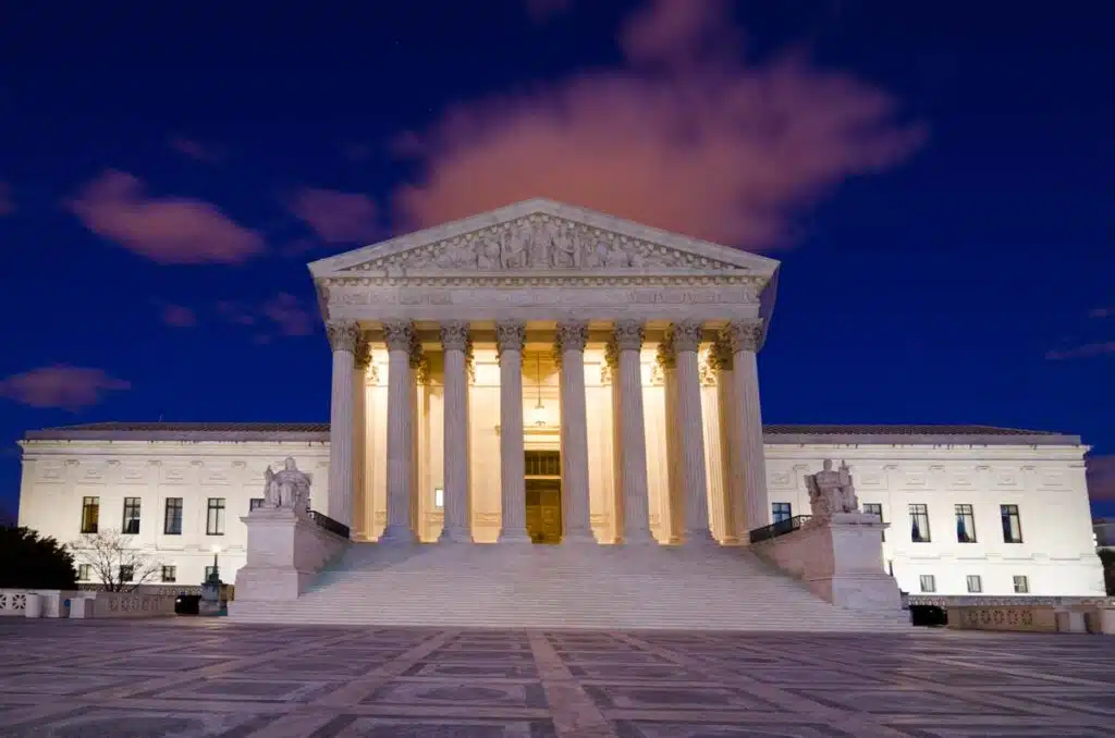 US Supreme Court at night, representing the Supreme Court operations.