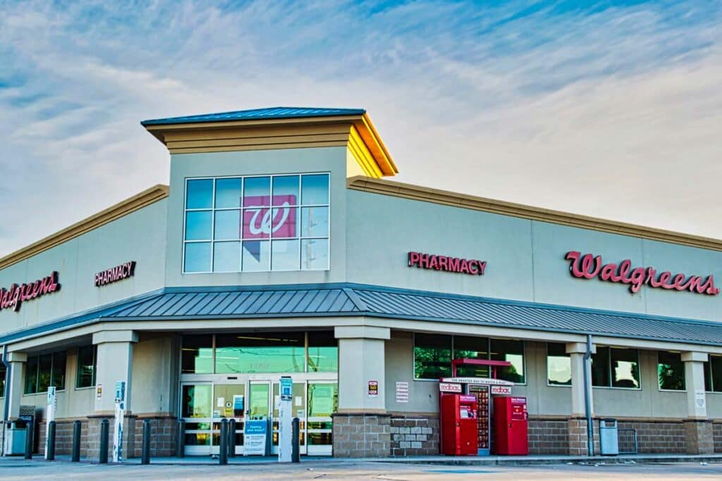 Exterior of a Walgreens store, representing the Walgreens walkout.