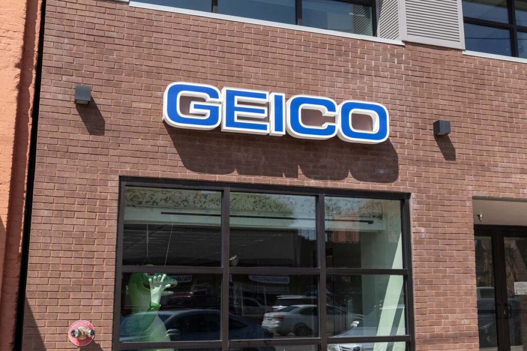 Exterior of a Geico location, representing the Geico pay class action.