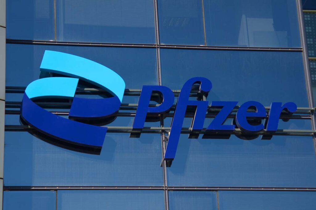 Close up of Pfizer signage, representing the Pfizer DOL allegations over pay for female employees.