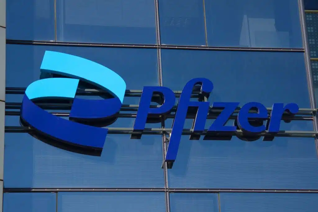 Close up of Pfizer signage, representing the Pfizer DOL allegations over pay for female employees.