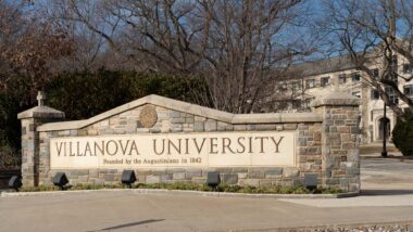 Close up of Villanova University entrance signage, representing the Villanova class action.