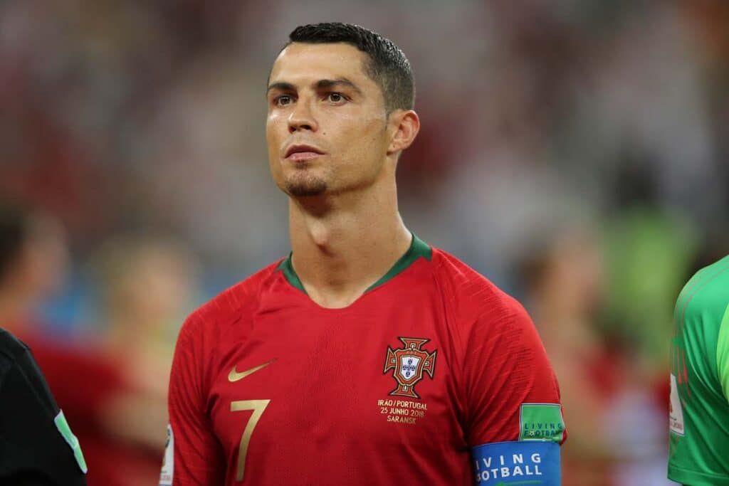Close up of Cristiano Ronaldo at a soccer tournament, representing the Cristiano Ronaldo Binance class action.