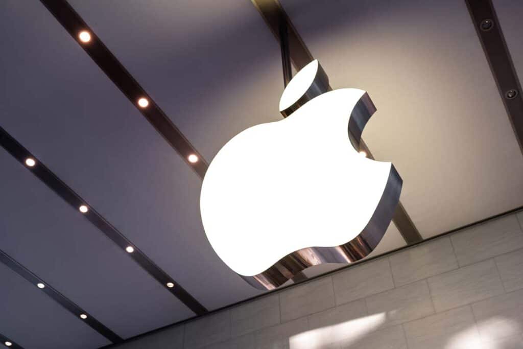 Close up of Apple signage, representing the Apple lawsuits and settlement.