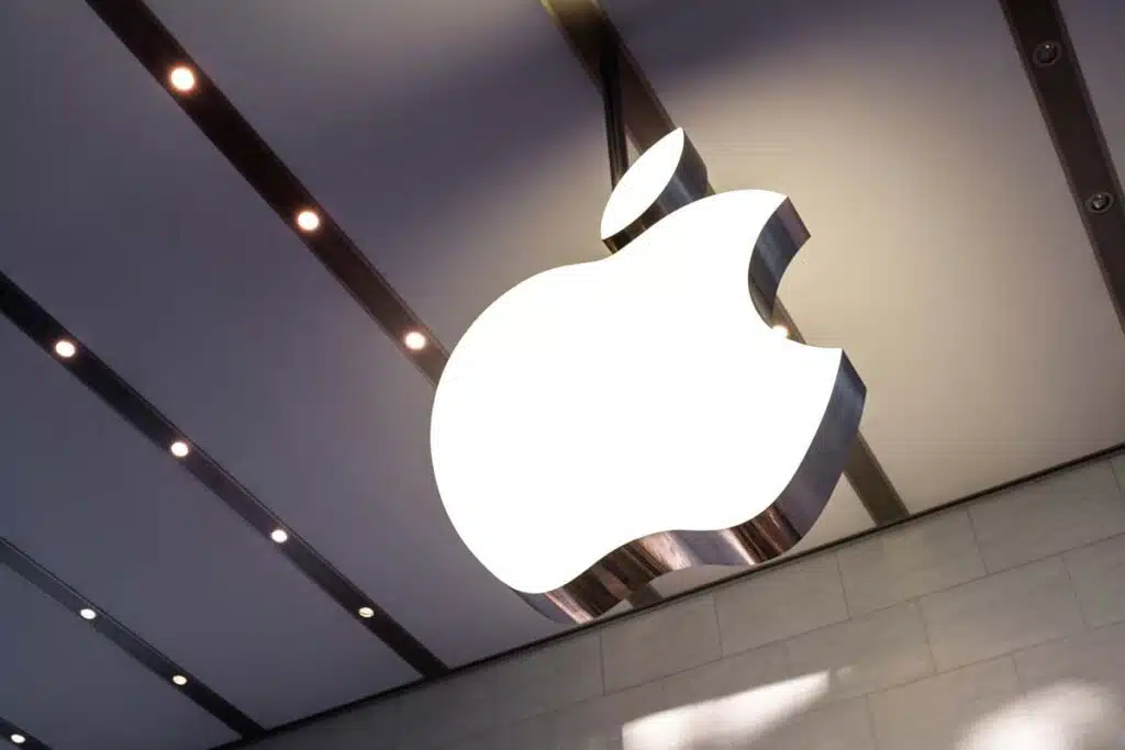 Close up of Apple signage, representing the Apple lawsuits and settlement.