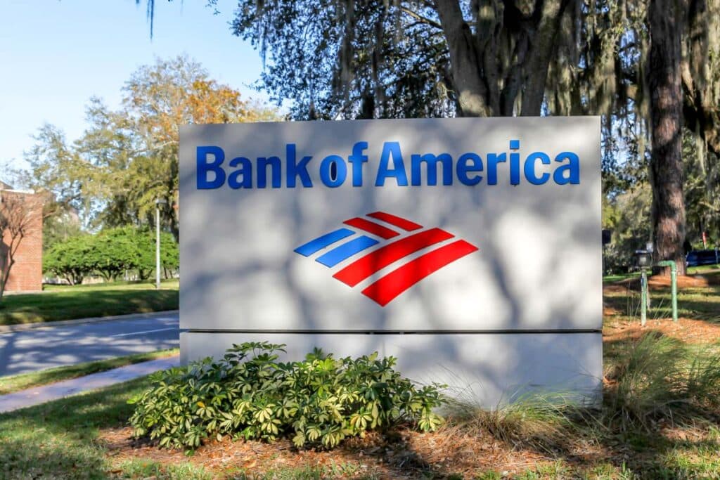 Close up of Bank of America signage, representing the Bank of America debt-collection class action lawsuit settlement.