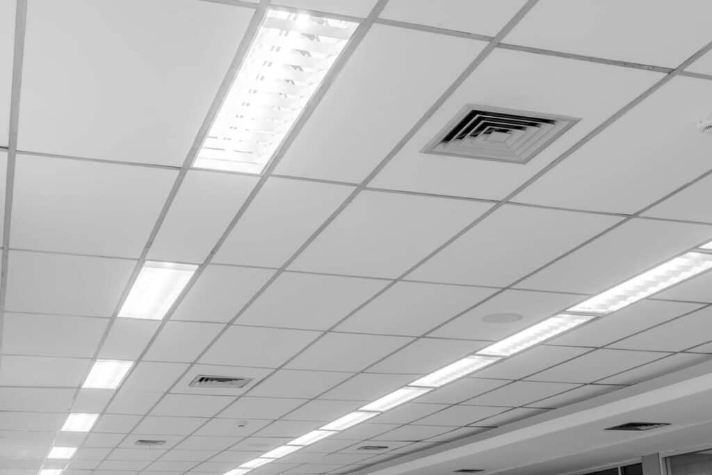 Light fixtures on a ceiling, representing the Monsanto verdict.