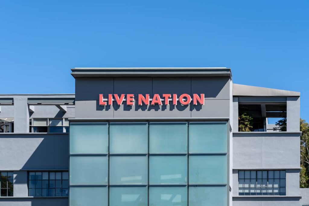 Close up of Live Nation signage, representing the Live Nation and Ticketmaster subpoena.